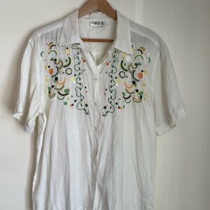 Vintage Embroidered Button-Up Blouse